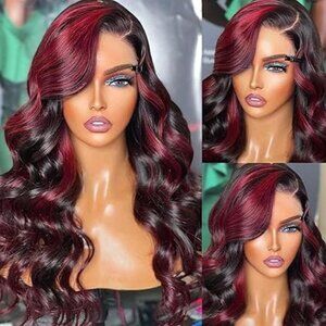 Red Ombre 13x4 Lace Front Wig – Body Wave, Skunk Stripe, 28” Glueless HD